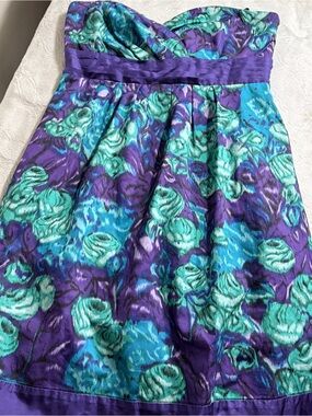 Anthropologie Moulinette Soeurs Strapless Floral Dress in Teal & Purple Spring
